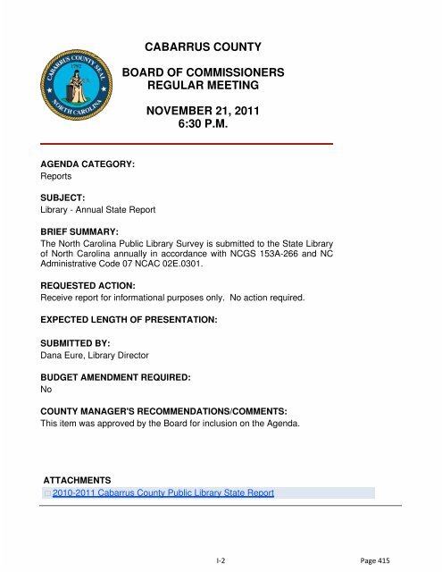 cabarrus county board of commissioners regular meeting november ...