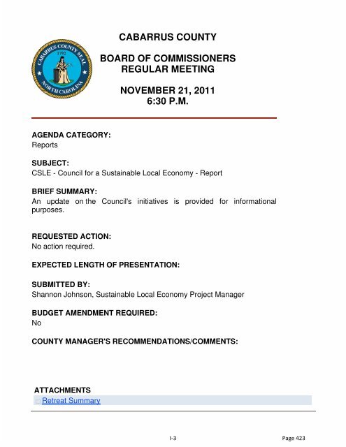 cabarrus county board of commissioners regular meeting november ...