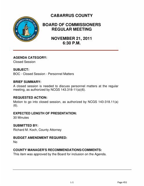 cabarrus county board of commissioners regular meeting november ...