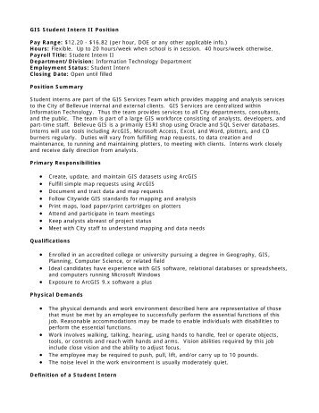 Job Title of Student Intern Position - City of Bellevue