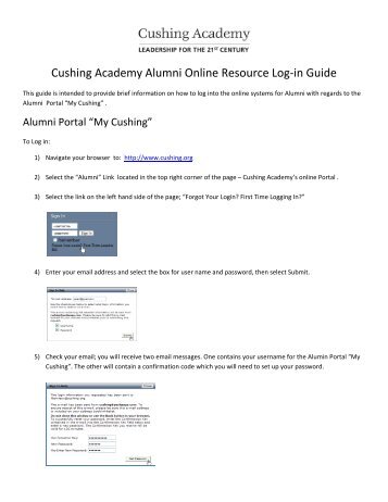 Cushing Academy Alumni Online Resource Log-in Guide