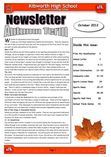 Newsletter October 2012.pub - Kibworth High School