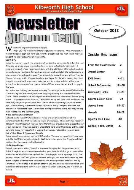 Newsletter October 2012.pub - Kibworth High School