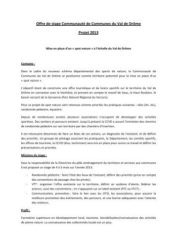 Offre de stage CommunautÃ© de Communes du Val de DrÃ´me Projet ...