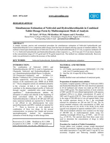 Simultaneous Estimation of Nebivolol and Hydrochlorothiazide in ...