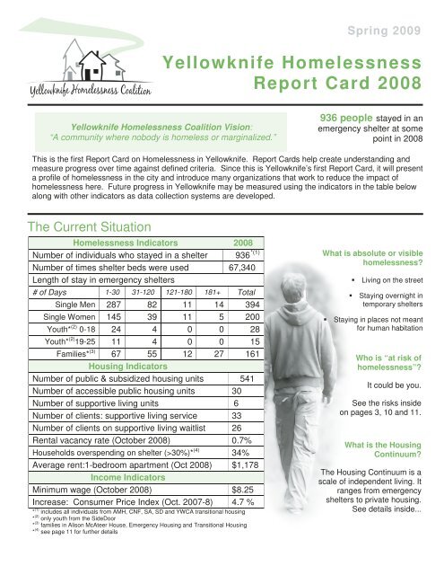 Yellowknife Homelessness Report Card 2008 - YWCA Canada