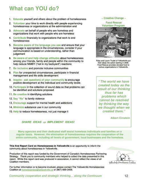 Yellowknife Homelessness Report Card 2008 - YWCA Canada