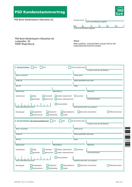 PSD Kundenstammvertrag - PSD Bank Niederbayern-Oberpfalz eG