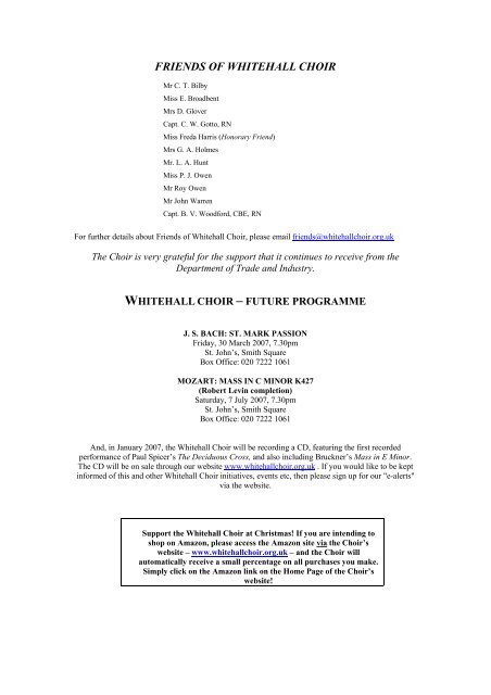 View concert programme - Whitehall Choir