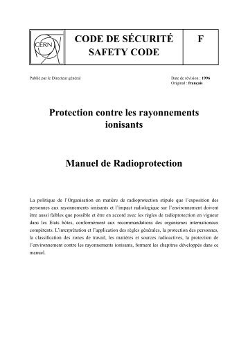 F CODE DE SÃCURITÃ SAFETY CODE Protection ... - TS - Cern