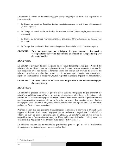 Rapport annuel de gestion 2007-2008 - MinistÃ¨re du Conseil exÃ©cutif