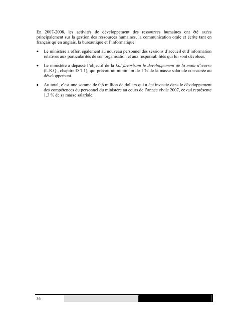 Rapport annuel de gestion 2007-2008 - MinistÃ¨re du Conseil exÃ©cutif
