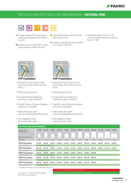 Product selector and price list - Fakro