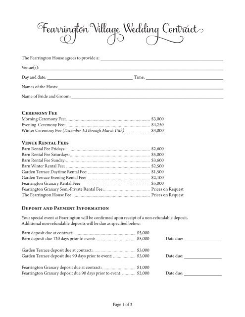 Fearrington Village Wedding Contract