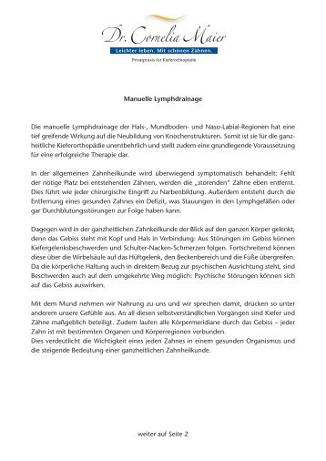 Manuelle Lymphdrainage Die manuelle Lymphdrainage der Hals ...