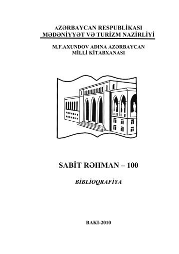 Sabit RÉhman â 100: Biblioqrafiya - AzÉrbaycan Milli KitabxanasÄ±