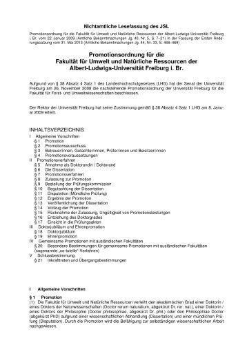 Promotionsordnung FakultÃ¤t fÃ¼r Umwelt und NatÃ¼rliche Ressourcen ...