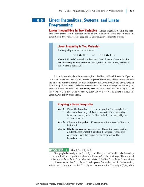 Linear Inequalities, Systems, And Linear Programming Linear Inequalities, Systems, And Linear Programming