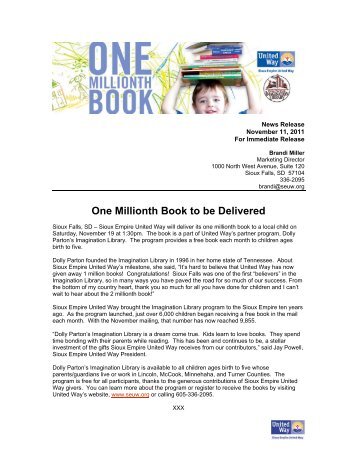 One Millionth Book to be Delivered - Sioux Empire United Way