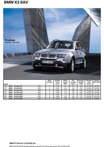 Ladda ner Den aktuella prislistan fÃƒÂ¶r BMW X3 (PDF, 367 kB).