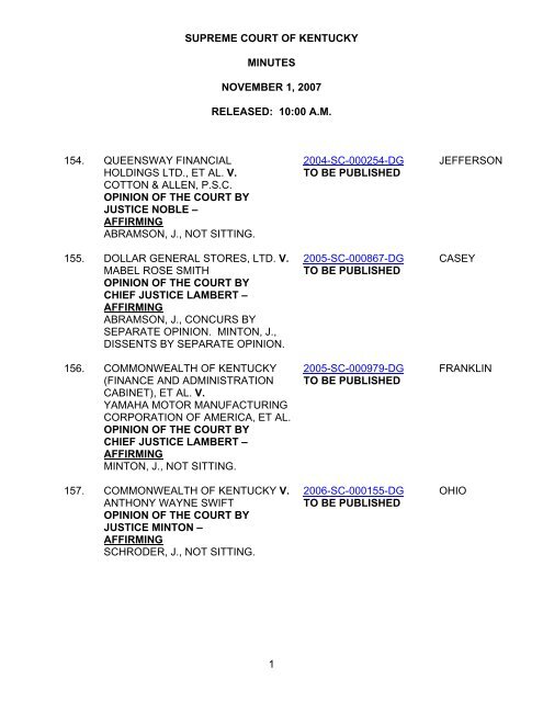 Supreme Court Of Kentucky Minutes November 1 2007