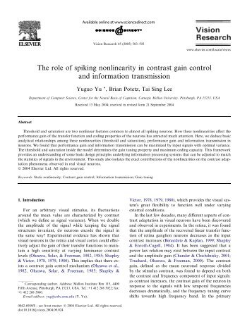 The role of spiking nonlinearity in contrast gain control and ...