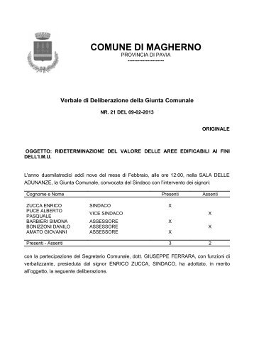 Delibera di determinazione Aree Fabbricabili