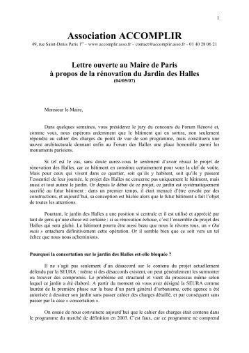Lettre ouverte au Maire de Paris - Association Accomplir