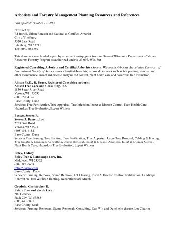 Arborist Referral List - City of Fitchburg