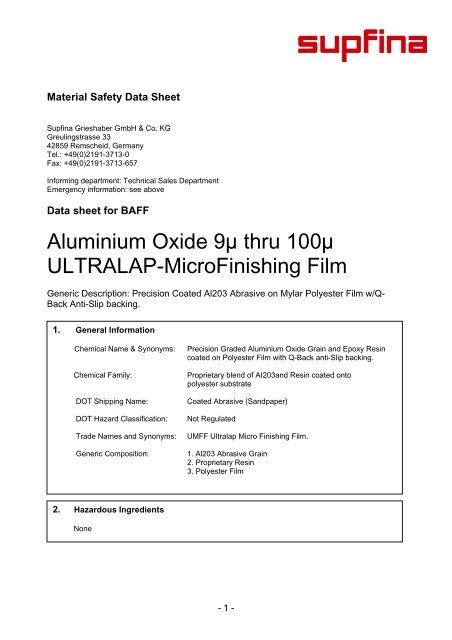 Aluminium Oxide 9µ thru 100µ ULTRALAP-MicroFinishing Film