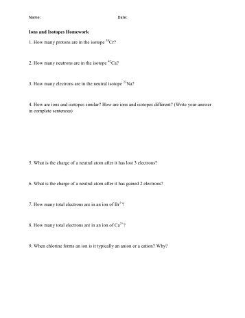 Isotopes And Ions Worksheet