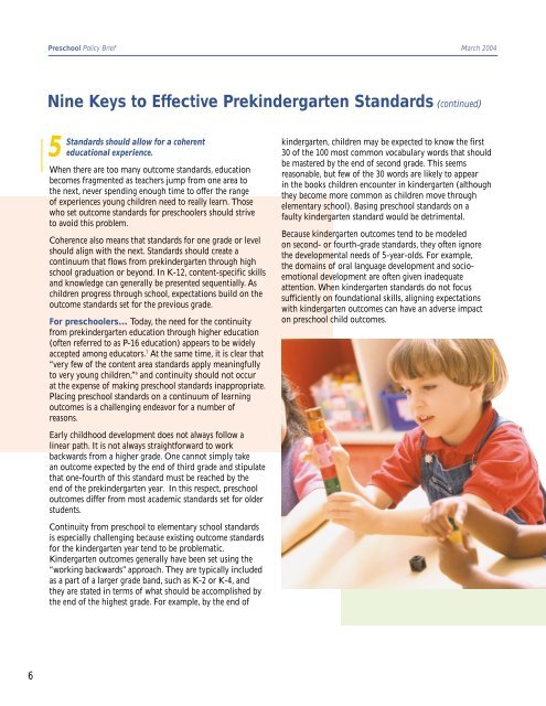 Child Outcome Standards in Pre-K Programs - National Institute for ...