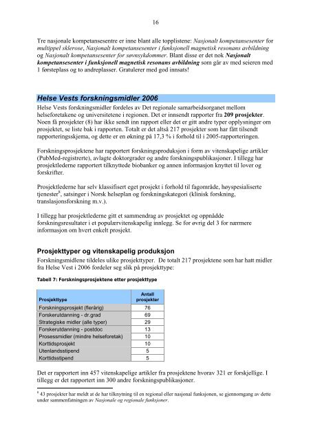 Sak 03807 O Vedlegg Fagleg Rapportering 2006 - Helse Vest