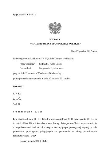 Wyrok IV K 345/12 - SÄd OkrÄgowy w Lublinie