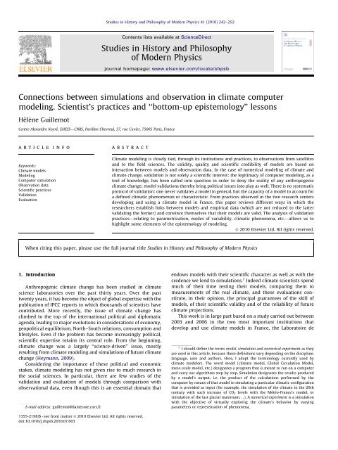 Connections between simulations and observation in climate ...