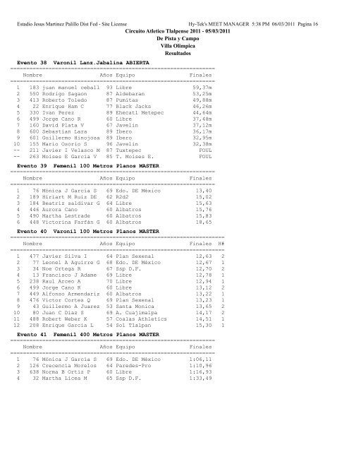 Resultados - Atletismo en México