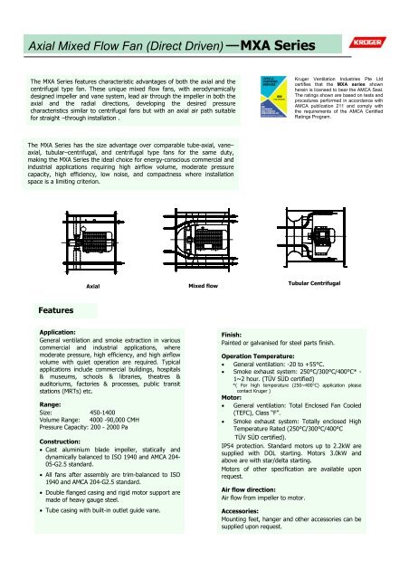 Axial Mixed Flow Fan (Direct Driven) MXA Series - Kruger Ventilation