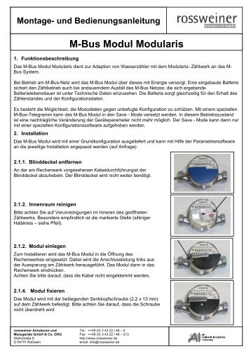 M-Bus Modul Modularis - Rossweiner