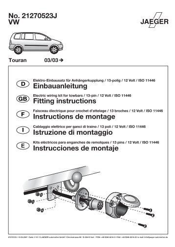 VW No. 21270523J Einbauanleitung Fitting ... - autoteilefrau.eu