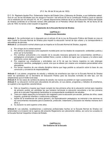 Reglamento de la Escuela Normal de Sinaloa - Gobierno del Estado ...