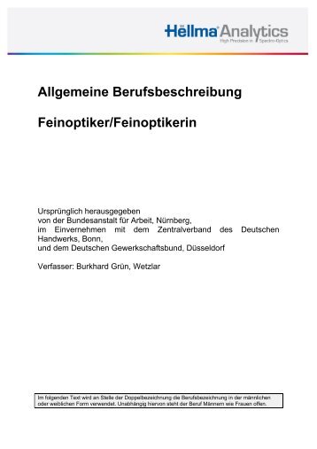 Allgemeine Berufsbeschreibung Feinoptiker/Feinoptikerin - Hellma