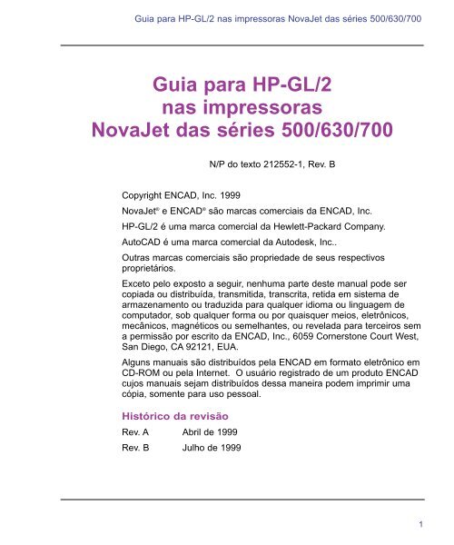 Guia para HP-GL/2 nas impressoras NovaJet das sÃƒÂ©ries 500/630/700