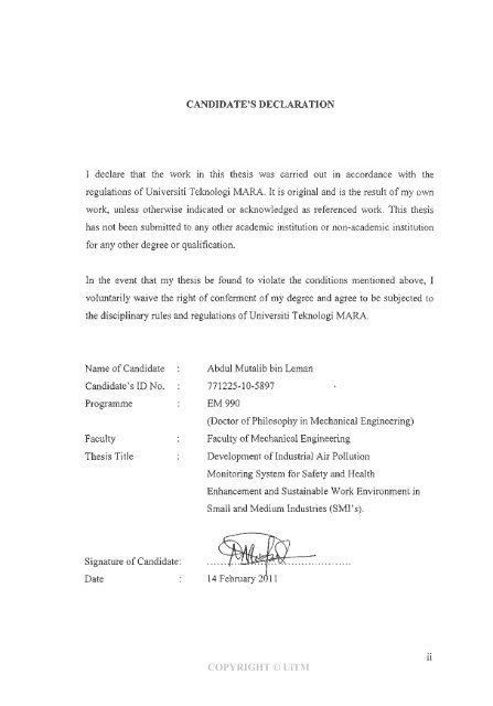 Declaration for dissertation sample picture