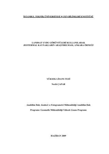 istanbul teknik Ã¼niversitesi fen bilimleri enstitÃ¼sÃ¼ landsat uydu ...
