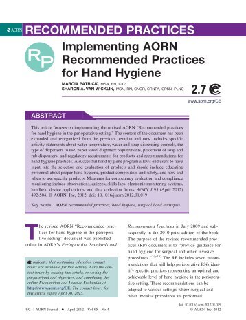 Implementing AORN Recommended Practices for Hand Hygiene