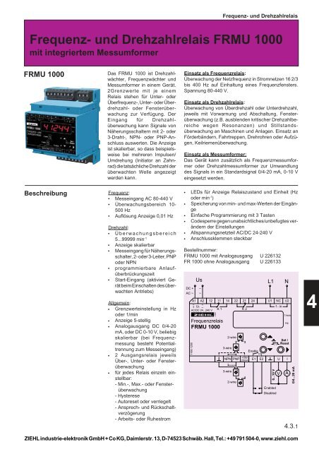 Frequenz- und Drehzahlrelais FRMU 1000 - drive-electric.hu