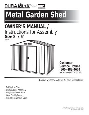 8x12 SpaceMaker Garden Shed Assembly Manual - Shed Town USA