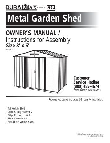 8x12 SpaceMaker Garden Shed Assembly Manual - Shed Town USA