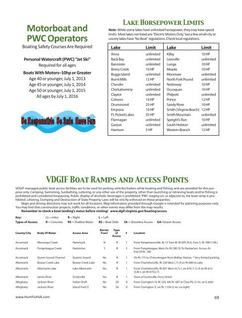 2013 Virginia Freshwater Fishing & Watercraft Owner's Guide