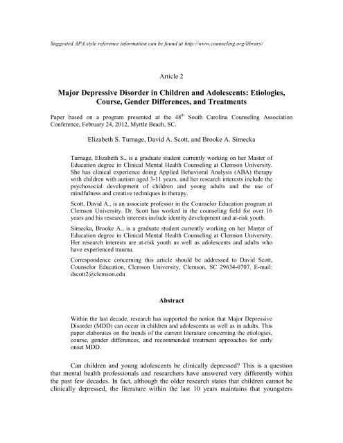 Article 2. Major Depressive Disorder in Children and Adolescents